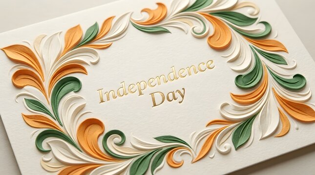 Elegant independence day card with ornate floral paper art design