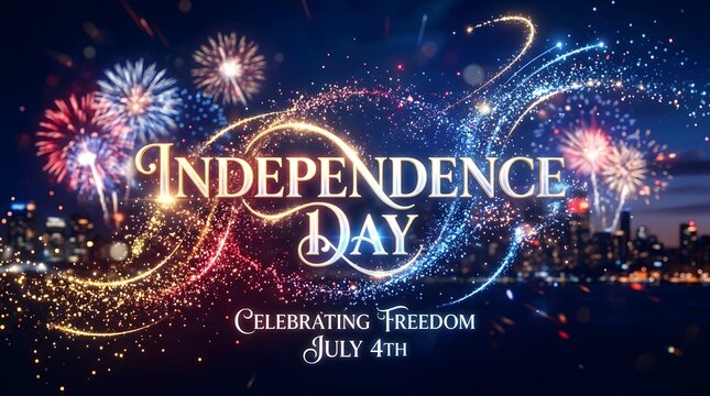 Independence day fireworks celebration over city skyline