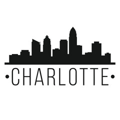 Obraz premium Charlotte Skyline Silhouette With City Name Black On White Background