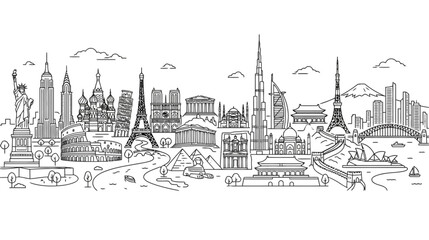 Obraz premium Global Landmarks Skyline Illustration: Travel Icons from Around the World