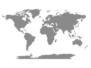 Minimalist world map vector silhouette, gray earth continents on white background, global geography atlas for business infographics and travel design © mdHittu