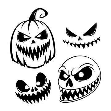 Spooky halloween-themed face shapes and set spooky faces halloween black ghost face
