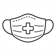 Protective medical face mask icon with cross symbol representing hygiene safety and health awareness during clinical events.