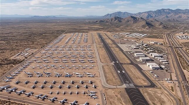 aerial of Pinal County Airpark airport by Tucson, Arizona, USA.