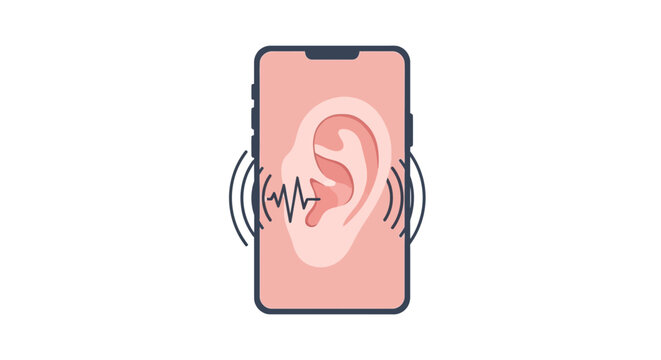 Smartphone Eavesdropping and Audio Surveillance Concept Illustration - Mobile Phone with Human Ear and Sound Waves Representing Digital Privacy and Listening Technology