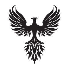 Fototapeta premium Powerful phoenix bird with spread wings and detailed feather patterns isolated on white.