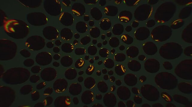 Glowing jack o lanterns float through dark space creating an uncanny halloween 3d animation loop background