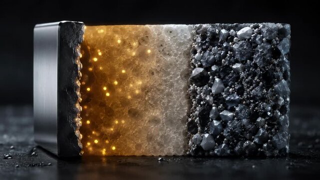 Solid State Battery Cross Section Showing Lithium Ion Transport Through Advanced Energy Storage Cell