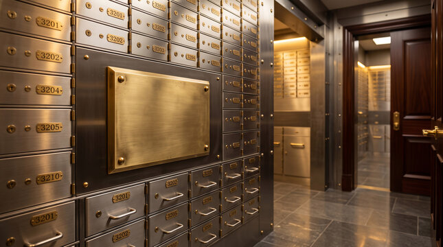 Vault Security: A row of safe deposit boxes lining the wall of a secure vault, exuding an aura of safety and wealth.