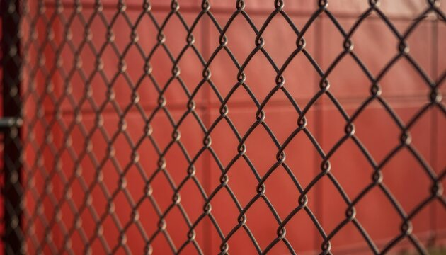 Chain Link Fence Texture against Vibrant Red Wall