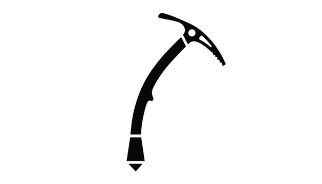 Black silhouette of a professional ice axe used for ice climbing and mountaineering on a clean white background.