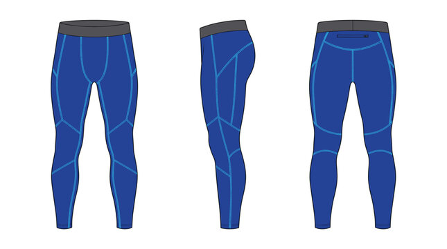 Compression pants with front side and back views sports apparel mockup template vector illustration