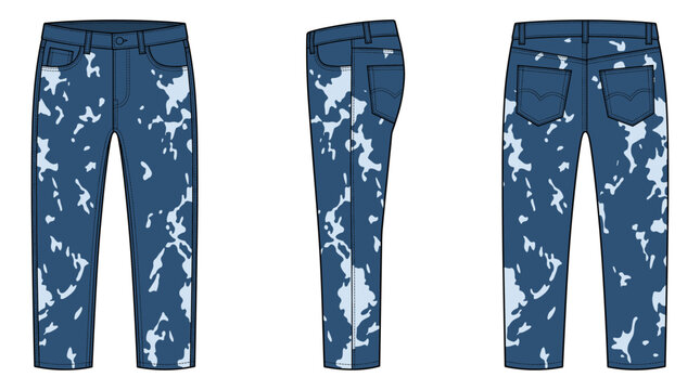 Acid wash jeans with front side and back views denim apparel mockup template vector illustration