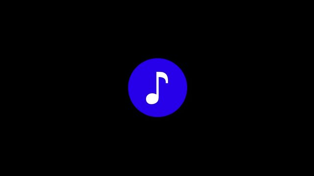 Minimalist music note icon animation, white musical eighth note on blue circle button, clean audio interface element for digital media apps