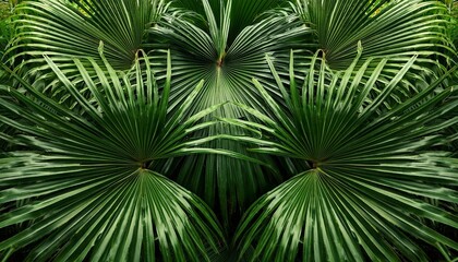 Fototapeta premium a seamless pattern of overlapping palm leaves and tropical greenery in varying shades of green creating a dense and lush jungle effect with natural lighting emphasizing texture and depth