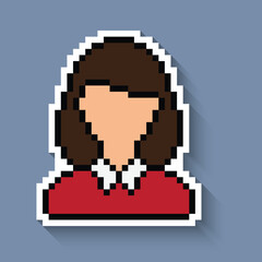 Fototapeta premium Woman avatar long shadow sticker 8 bit vector icon for computer game logo