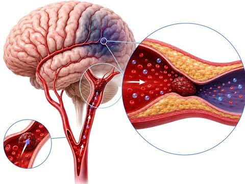 Ischemic Stroke Caused by Blood Clot Blocking Brain Artery