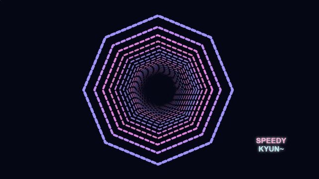 Abstract Neon Geometric Tunnel Moving Through Dark Space Background