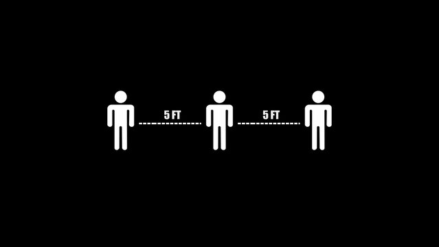 White stick figure arranged in a row with five feet distance markers on a solid black background