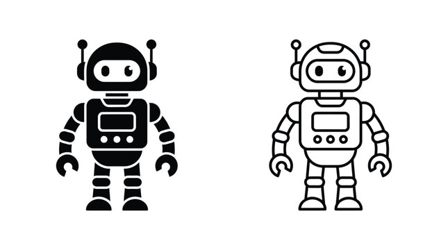 Robot Silhouette Icons Black And White Line Art Illustration