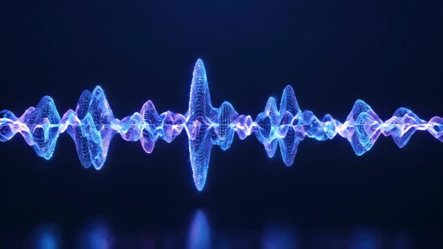 Abstract 3d wireframe audio wave visualization on black background