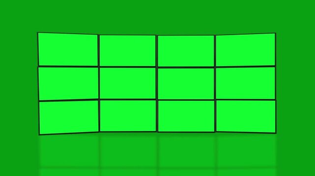 Multi Screen Digital Distortion Animation | RGB TV Glitch to Green Screen Overlay | Digital Video Wall Startup Animation | RGB Glitch, Screen Distortion and Green Screen 4K