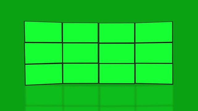 RGB Digital Glitch Video Wall to Green Screen Animation | Multi Monitor Chroma Key Overlay 4k | Multiple TV Screens Glitch to Green Screen Animation | CRT Television Chroma Key Transition Overlay
