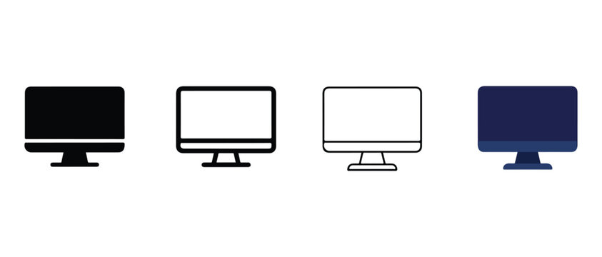 computer monitors with different screen displays isolated on transparent background for graphic design use