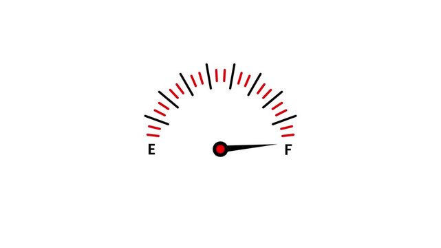 Car dashboard fuel gauge animation isolated on white background