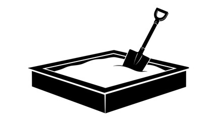 Sandbox with shovel black silhouette on white background © Om Studio