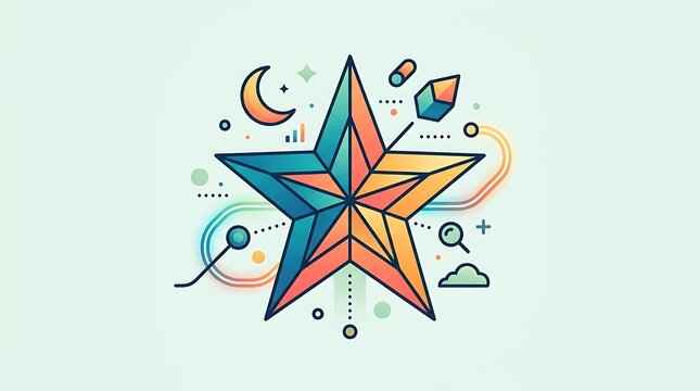 Modern geometric star with creative and celestial symbols