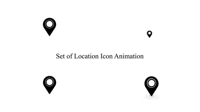 Map Pointer Icon Set with Animated Location Pins for GPS Navigation; 4K Motion Video Tracker with Radio Waves and Point of Interest Markers on Black Background with Alpha Channel