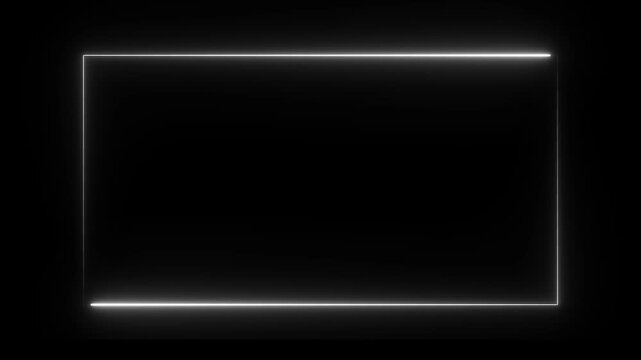 white neon glowing frame border and rectangular border for video overlay. 4k motion videos