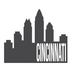 Obraz premium Cincinnati Skyline Silhouette With Text Black On White Background