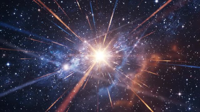 Supernova explosion in deep space with bright light and cosmic rays