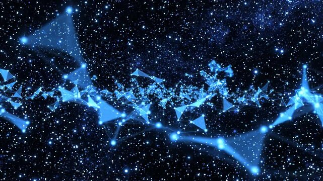 Abstract digital network connection background with glowing blue nodes and lines representing data transmission and connectivity