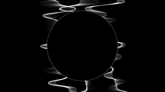 Abstract white line audio equalizer circle frame loop wavy spectrum waveform on black background