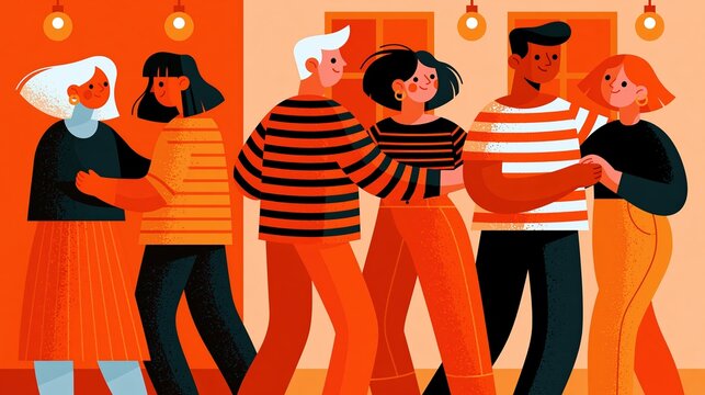 Diverse adults learning partner dance in modern community studio