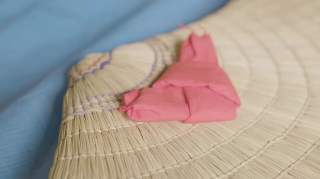 Close-Up of Bon Odori Hat Detail During Traditional Making in Ugo Town