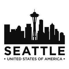 Seattle Skyline Silhouette With Typography Black On White Background © MSTMORSHEDA