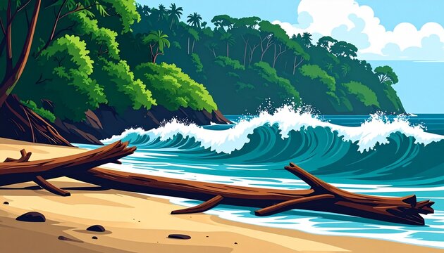 Colorful wooden canoe on tropical turquoise water beach.
