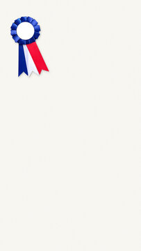 Blank patriotic award ribbon badge with copy space on textured paper background