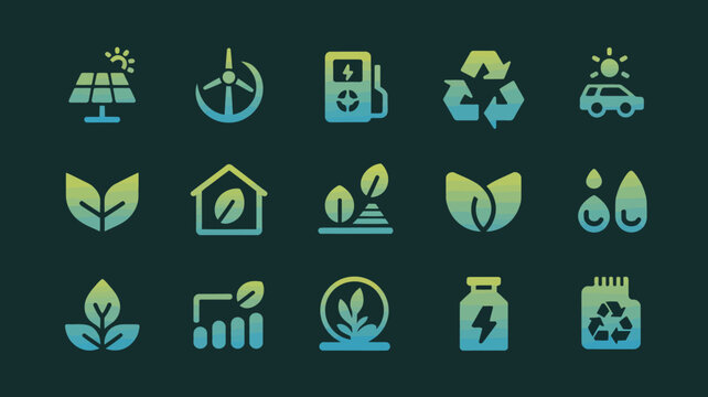 Set of clean energy, ecology and nature icons for web, print, and design projects.