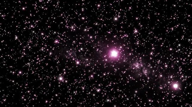 Abstract cosmic background with a brilliant glowing star and scattered pinkish stardust in deep space