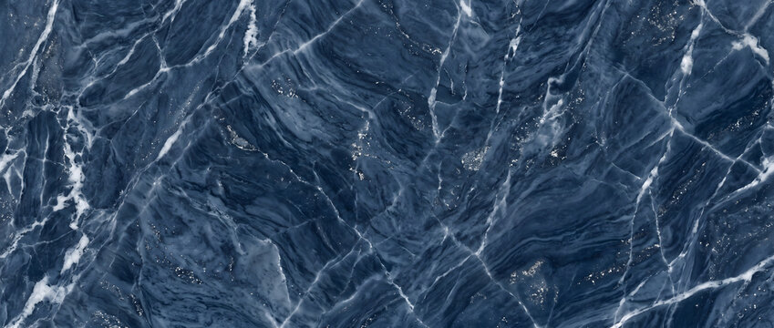 Marble texture background showing deep navy blue natural stone surface with sharp white crystalline veining perfect for luxury interior design projects