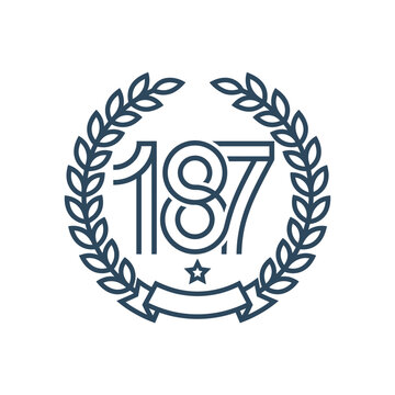 Number 187 laurel wreath crest with star symbol.