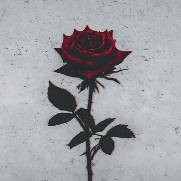 Minimalist Red Rose on Textured Grey Wall with Copy Space for Romantic Concept