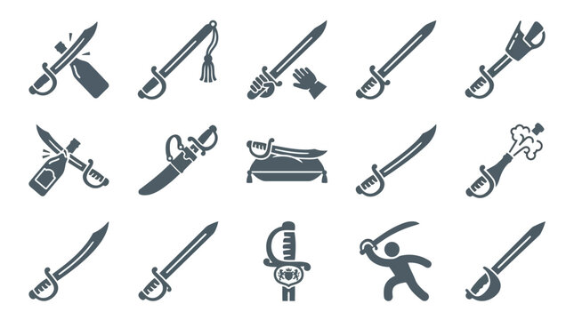 Collection of sword and weapon icons with character silhouettes