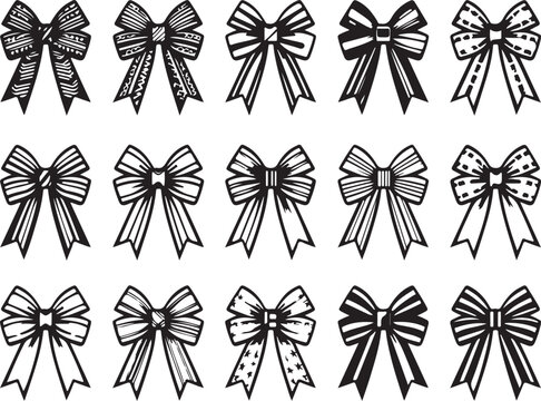 Black and white christmas bows collection, isolated