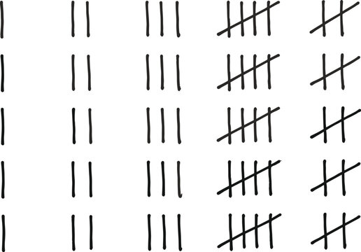 Hand drawn black tally marks counting strokes set isolated on white background math scoring game vector template